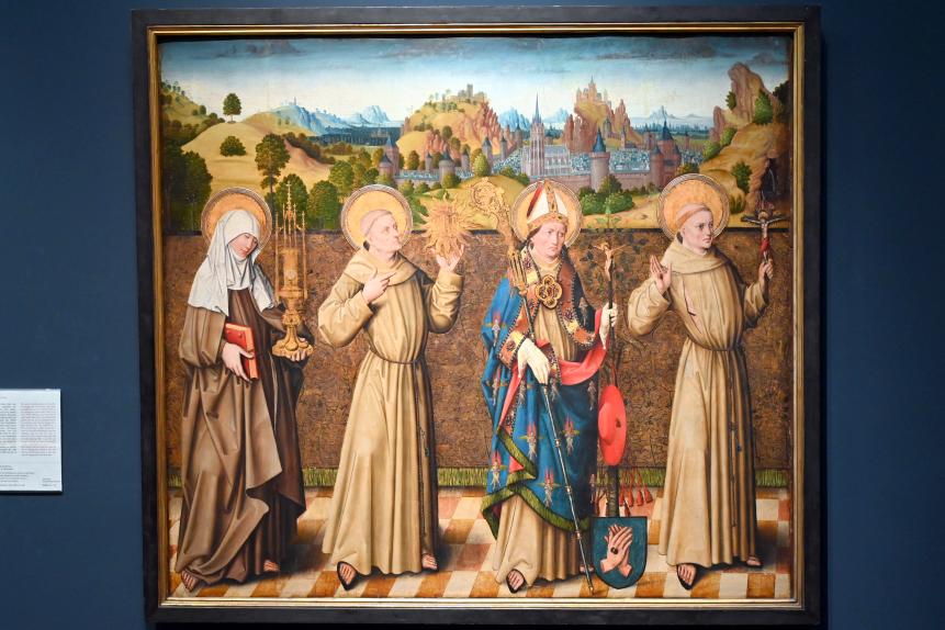 Meister der Verherrlichung Mariae (1470–1480), Die Hll. Klara, Bernhardin, Bonaventura und Franziskus, Köln, Wallraf-Richartz-Museum, Mittelalter - Saal 8, um 1480