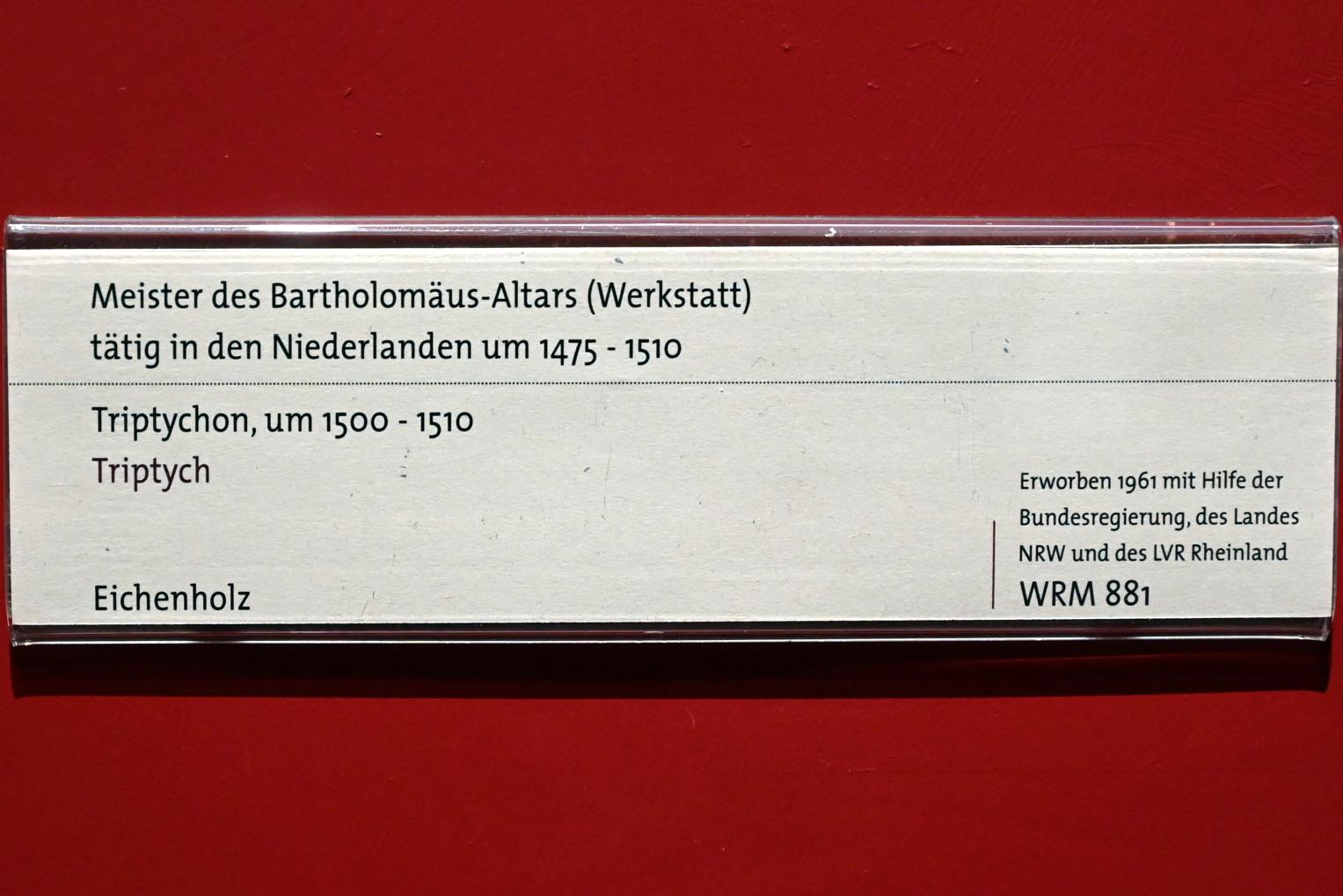 Meister des Bartholomäusaltars (Werkstatt) (1505–1512), Triptychon, Köln, Wallraf-Richartz-Museum, Mittelalter - Saal 11, um 1500–1510, Bild 2/2