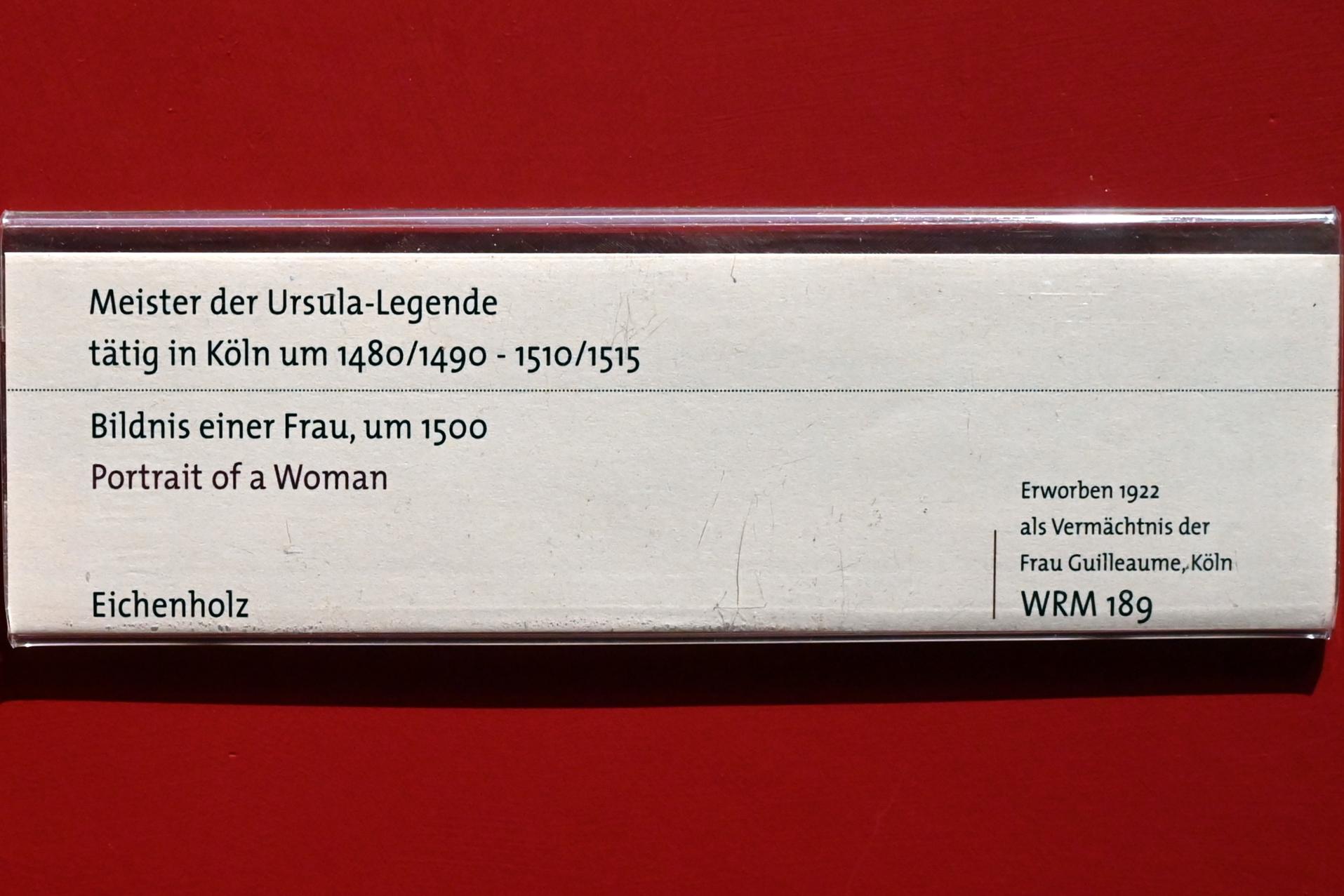 Meister der Kölner Ursula-Legende (1480–1500), Bildnis einer Frau, Köln, Wallraf-Richartz-Museum, Mittelalter - Saal 11, um 1500, Bild 2/2