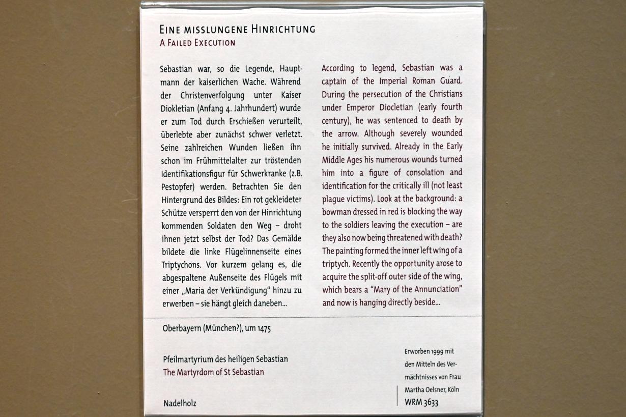 Pfeilmartyrium des heiligen Sebastian, Köln, Wallraf-Richartz-Museum, Mittelalter - Saal 12, um 1475, Bild 2/2