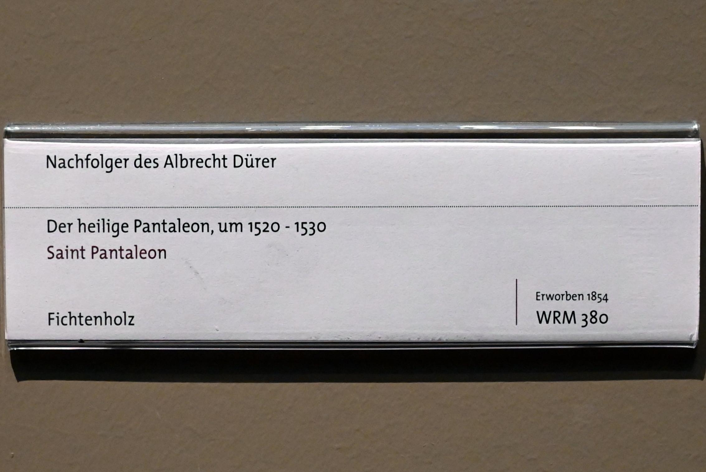Albrecht Dürer (Nachfolger) (1497–1528), Der heilige Pantaleon, Köln, Wallraf-Richartz-Museum, Mittelalter - Saal 12, um 1520–1530, Bild 2/2