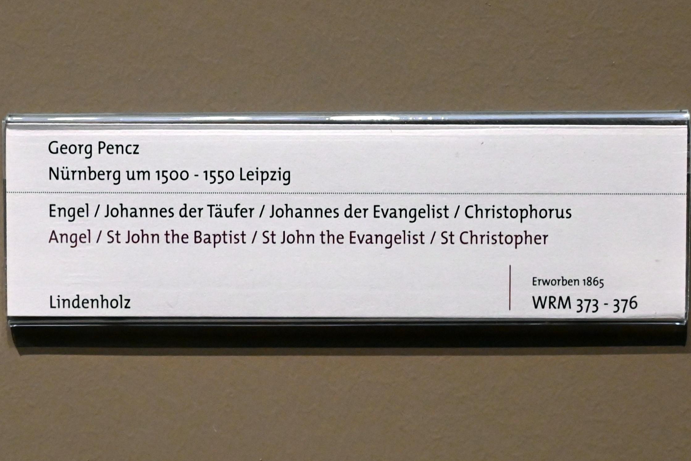 Georg Pencz (1528–1548), Engel / Johannes der Täufer / Johannes der Evangelist / Christopherus, Köln, Wallraf-Richartz-Museum, Mittelalter - Saal 12, Undatiert, Bild 2/2