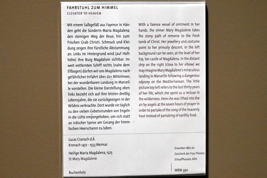 Lucas Cranach der Ältere (1502–1550), Heilige Maria Magdalena, Köln, Wallraf-Richartz-Museum, Mittelalter - Saal 12, 1525, Bild 2/2