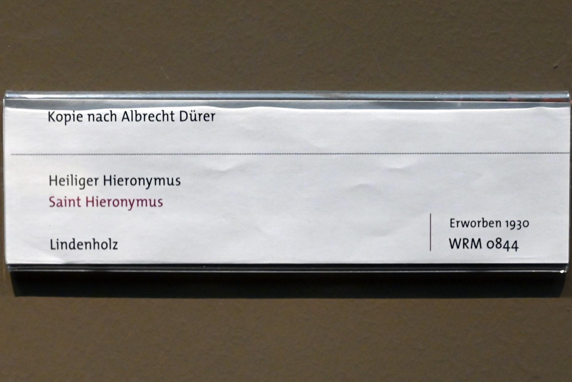 Albrecht Dürer (Kopie) (Undatiert), Heiliger Hieronymus, Köln, Wallraf-Richartz-Museum, Mittelalter - Saal 12, Undatiert, Bild 2/2
