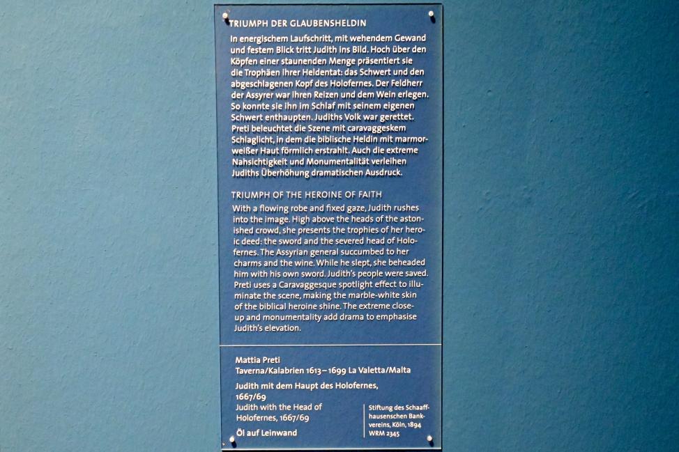 Mattia Preti (1632–1699), Judith mit dem Haupt des Holofernes, Köln, Wallraf-Richartz-Museum, Barock - Saal 2, 1667–1669, Bild 2/2