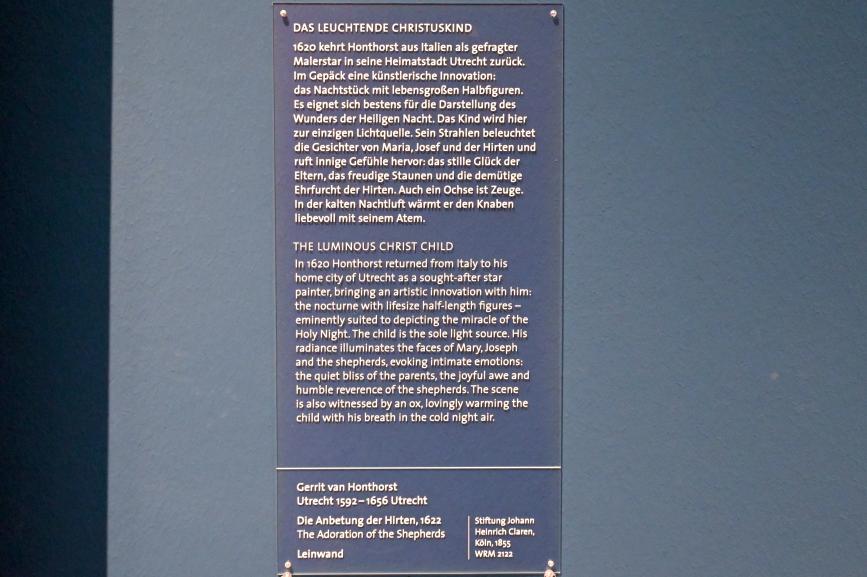 Gerrit van Honthorst (Gerard van Honthorst) (1616–1655), Die Anbetung der Hirten, Köln, Wallraf-Richartz-Museum, Barock - Saal 2, 1622, Bild 2/2
