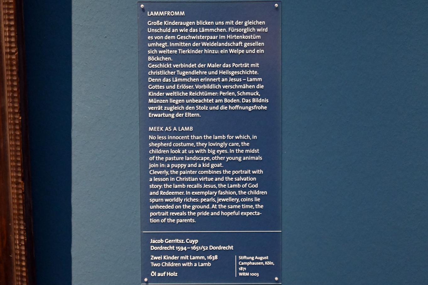 Jacob Gerritsz. Cuyp (1638), Zwei Kinder mit Lamm, Köln, Wallraf-Richartz-Museum, Barock - Saal 2, 1638, Bild 2/2