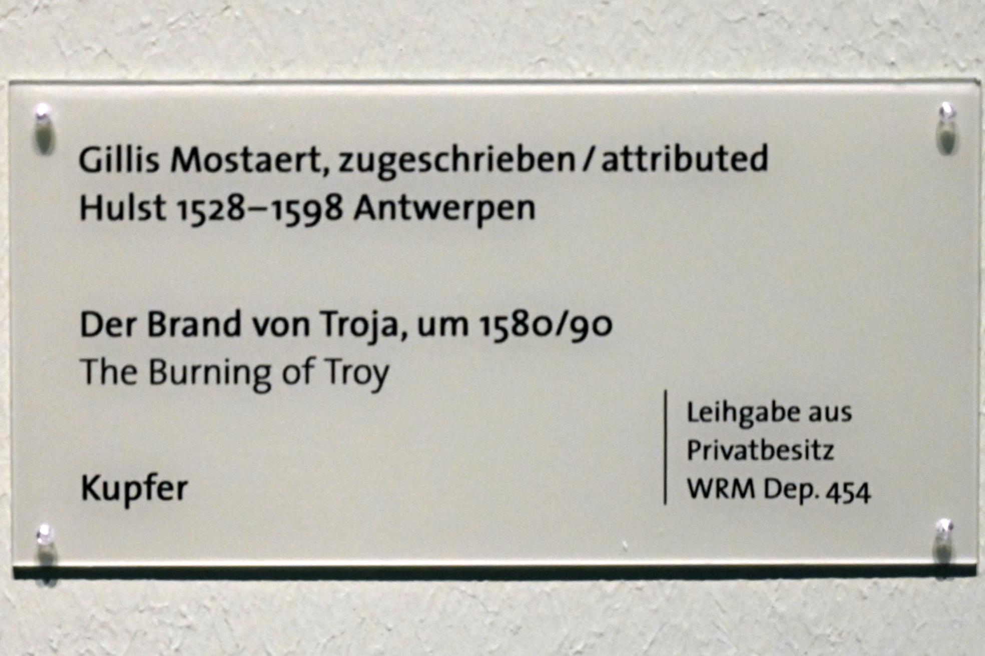 Gillis Mostaert (1550–1585), Der Brand von Troja, Köln, Wallraf-Richartz-Museum, Barock - Saal 3, um 1580–1590, Bild 2/2