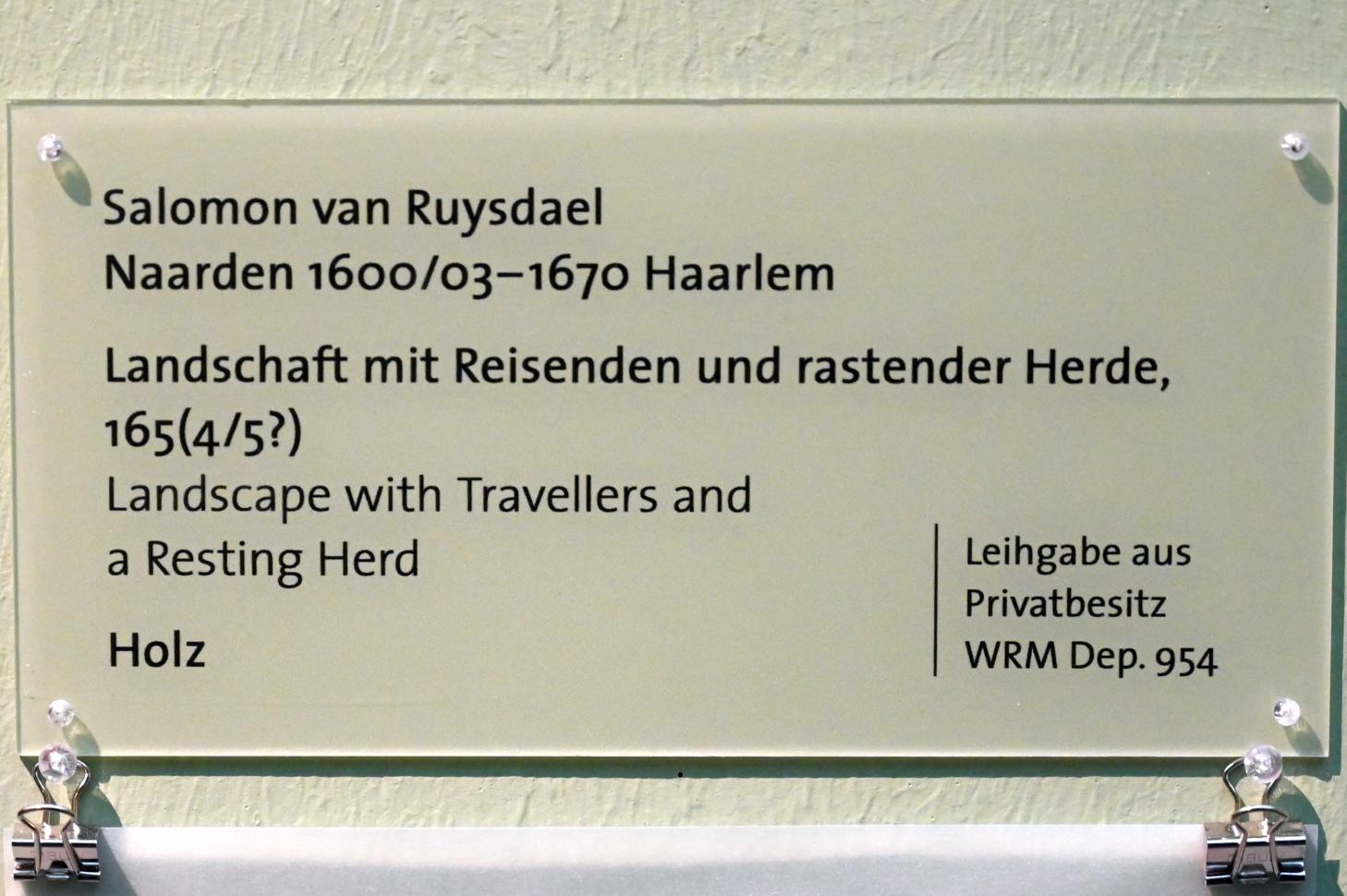 Salomon van Ruysdael (1631–1665), Landschaft mit Reisenden und rastender Herde, Köln, Wallraf-Richartz-Museum, Barock - Saal 3, um 1654, Bild 2/2