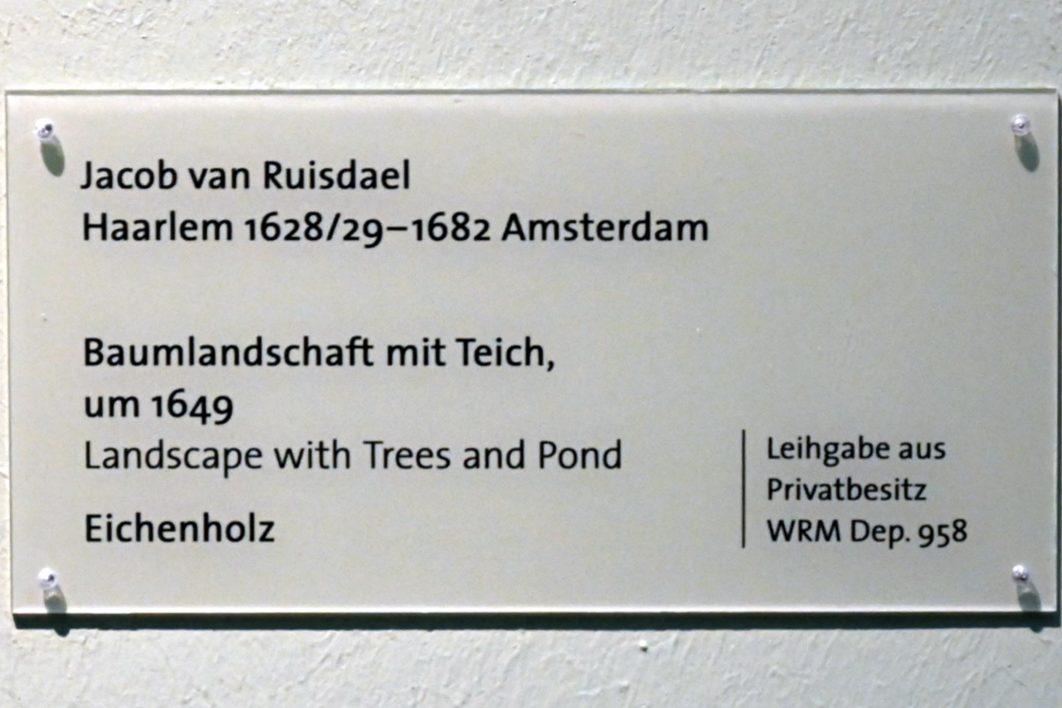Jacob van Ruisdael (1646–1677), Baumlandschaft mit Teich, Köln, Wallraf-Richartz-Museum, Barock - Saal 3, um 1649, Bild 2/2
