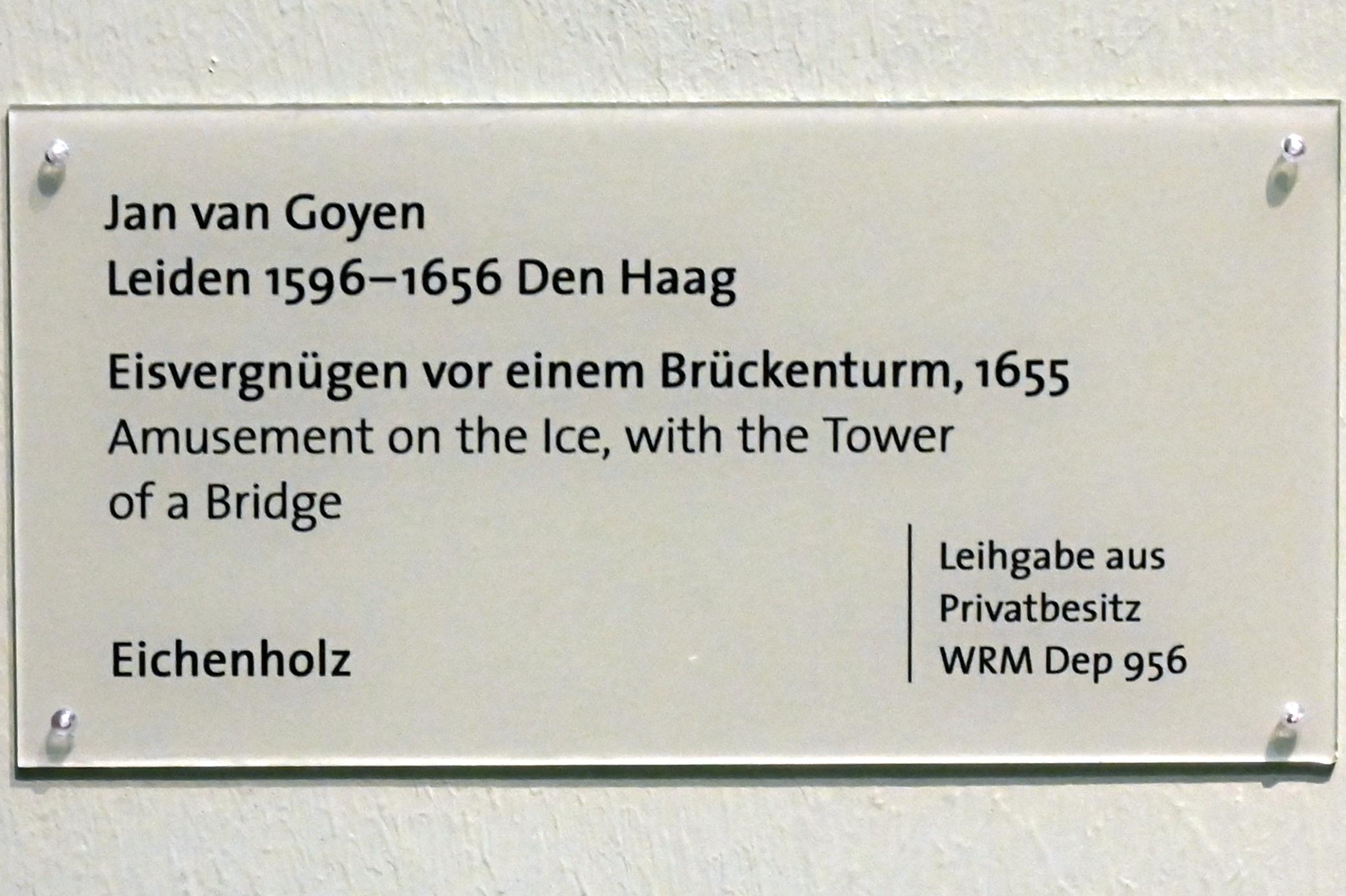 Jan van Goyen (1621–1657), Eisvergnügen vor einem Brückenturm, Köln, Wallraf-Richartz-Museum, Barock - Saal 3, 1655, Bild 2/2