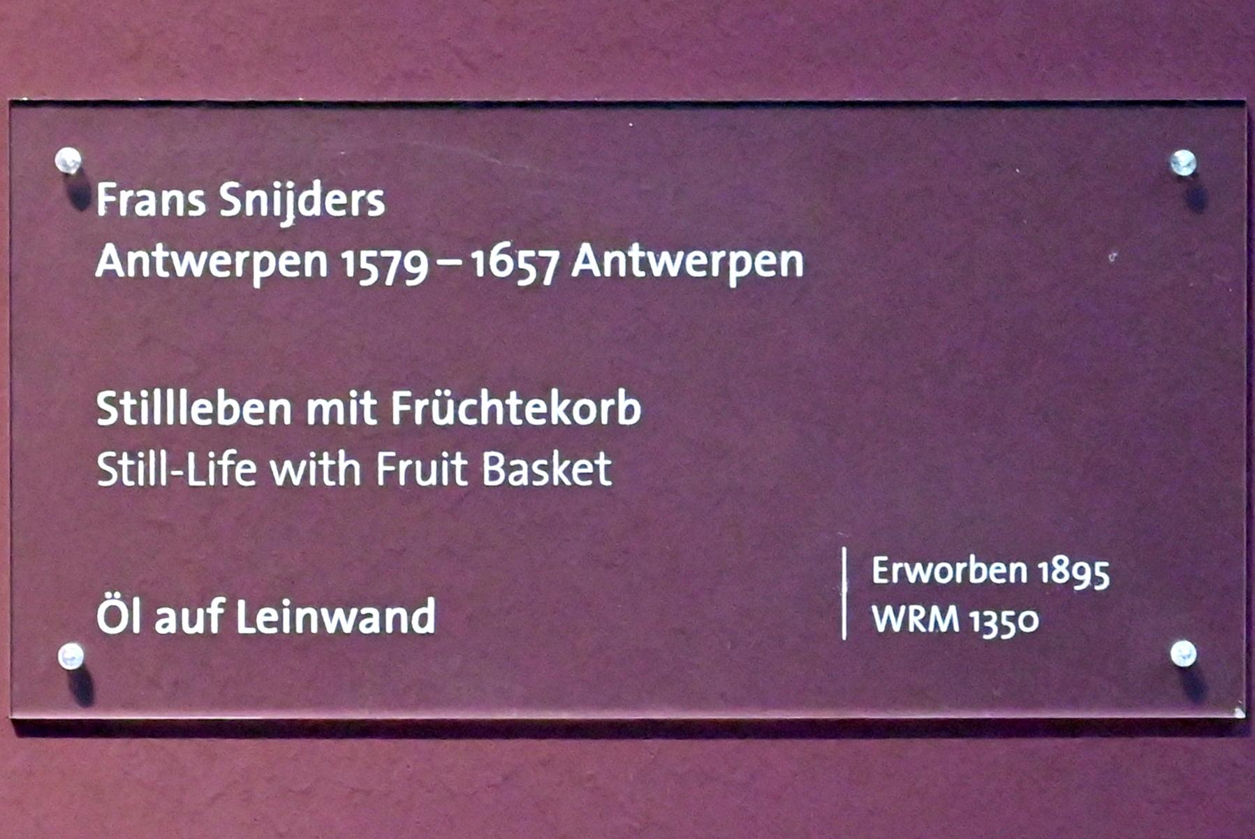 Frans Snyders (1610–1650), Stillleben mit Früchtekorb, Köln, Wallraf-Richartz-Museum, Barock - Saal 4, Undatiert, Bild 2/2
