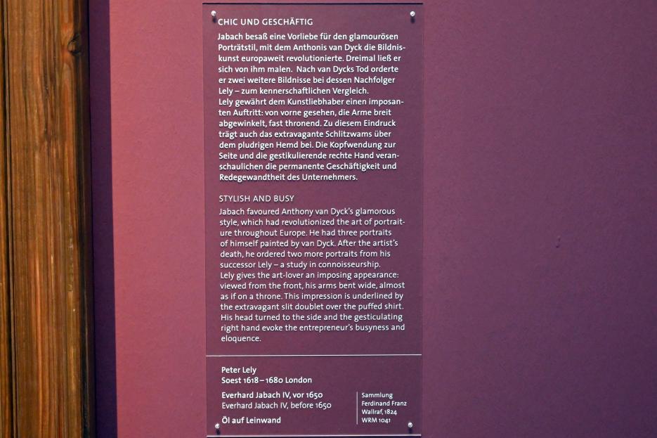 Peter Lely (Pieter van der Faes) (1649–1666), Everhard Jabach IV, Köln, Wallraf-Richartz-Museum, Barock - Saal 4, vor 1650, Bild 2/2