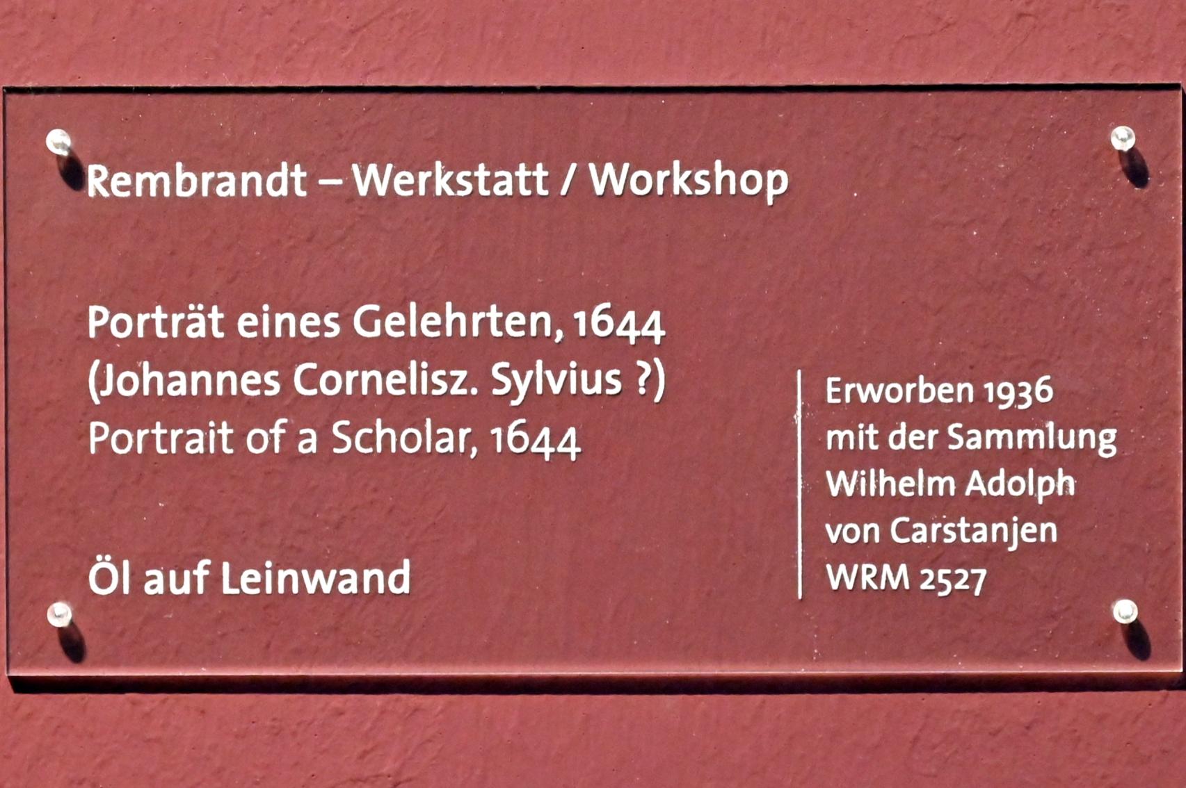 Rembrandt (Werkstatt) (1632–1660), Porträt eines Gelehrten (Johannes Cornelisz. Sylvius ?), Köln, Wallraf-Richartz-Museum, Barock - Saal 4, 1644, Bild 2/2