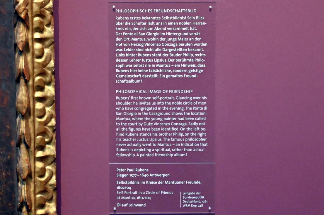 Peter Paul Rubens (1598–1640), Selbstbildnis im Kreise der Mantuaner Freunde, Köln, Wallraf-Richartz-Museum, Barock - Saal 4, 1602–1604, Bild 2/2