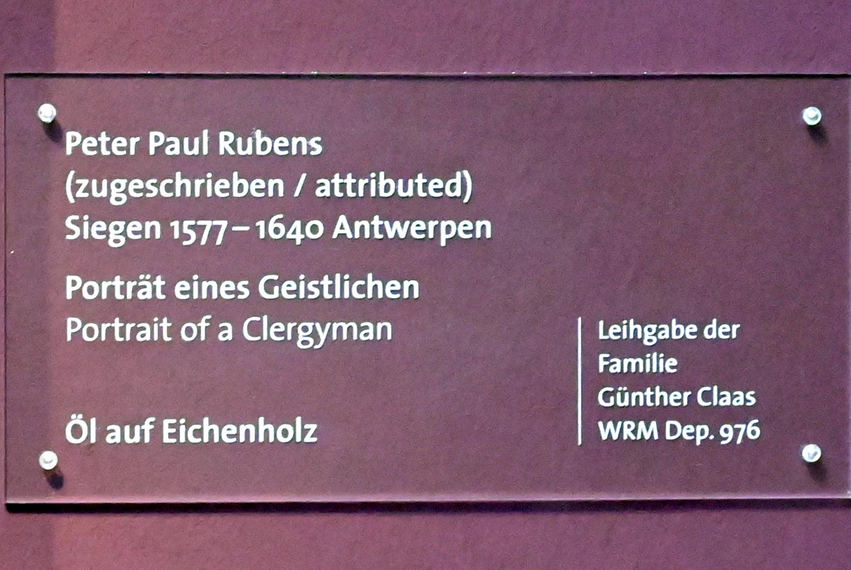 Peter Paul Rubens (1598–1640), Porträt eines Geistlichen, Köln, Wallraf-Richartz-Museum, Barock - Saal 4, Undatiert, Bild 2/2