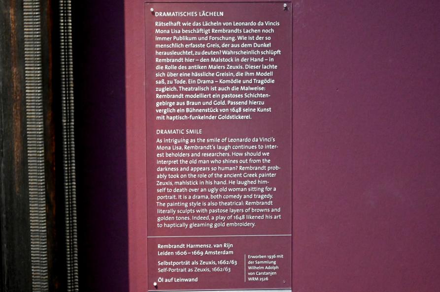 Rembrandt (Rembrandt Harmenszoon van Rijn) (1627–1669), Selbstporträt als Zeuxis, Köln, Wallraf-Richartz-Museum, Barock - Saal 4, 1662–1663, Bild 2/2