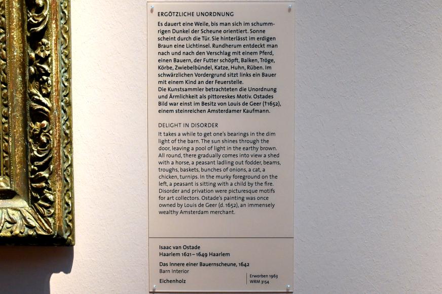 Isaac van Ostade (1639–1649), Das Innere einer Bauernscheune, Köln, Wallraf-Richartz-Museum, Barock - Saal 5, 1642, Bild 2/2