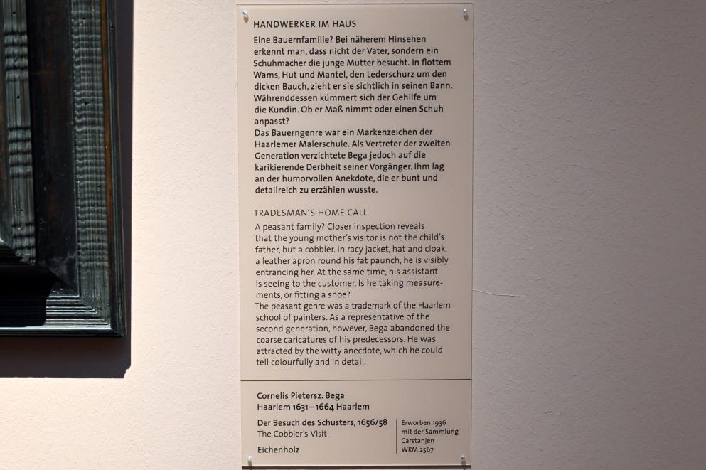 Cornelis Pietersz. Bega (1657–1663), Der Besuch des Schusters, Köln, Wallraf-Richartz-Museum, Barock - Saal 5, 1656–1658, Bild 2/2