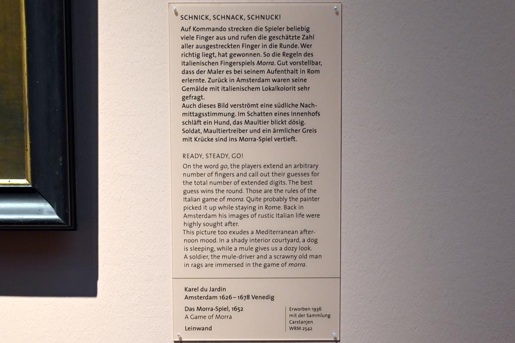 Karel Dujardin (1652–1678), Das Morra-Spiel, Köln, Wallraf-Richartz-Museum, Barock - Saal 5, 1652, Bild 2/2