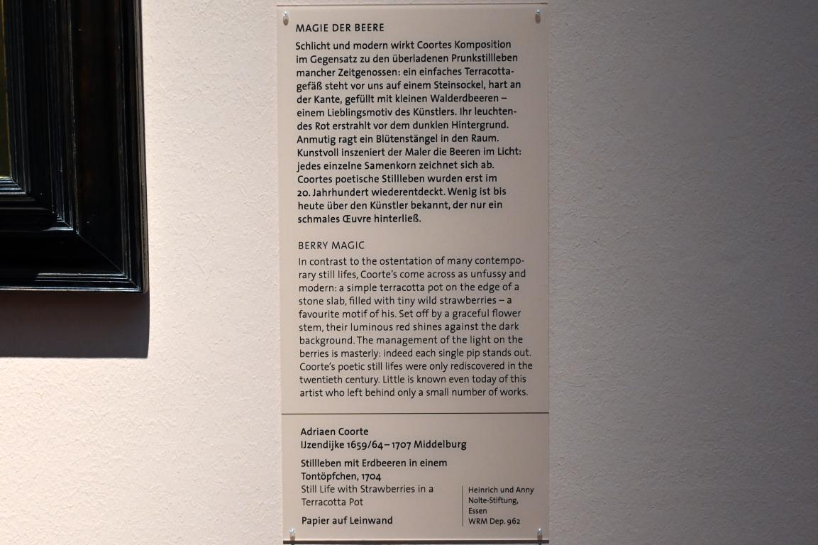 Adriaen Coorte (1696–1704), Stillleben mit Erdbeeren in einem Tontöpfchen, Köln, Wallraf-Richartz-Museum, Barock - Saal 5, 1704, Bild 2/2