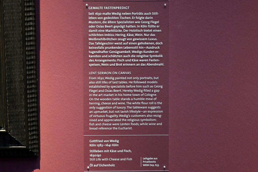 Gottfried von Wedig (1616–1635), Stillleben mit Käse und Fisch, Köln, Wallraf-Richartz-Museum, Barock - Saal 8, 1630–1640, Bild 2/2