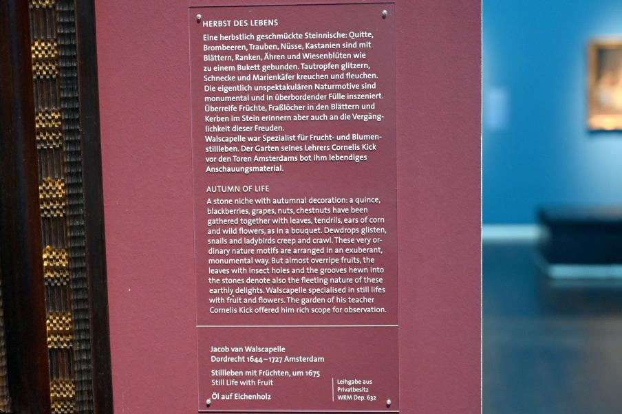 Jacob van Walscapelle (1675–1677), Stillleben mit Früchten, Köln, Wallraf-Richartz-Museum, Barock - Saal 8, um 1675, Bild 2/2