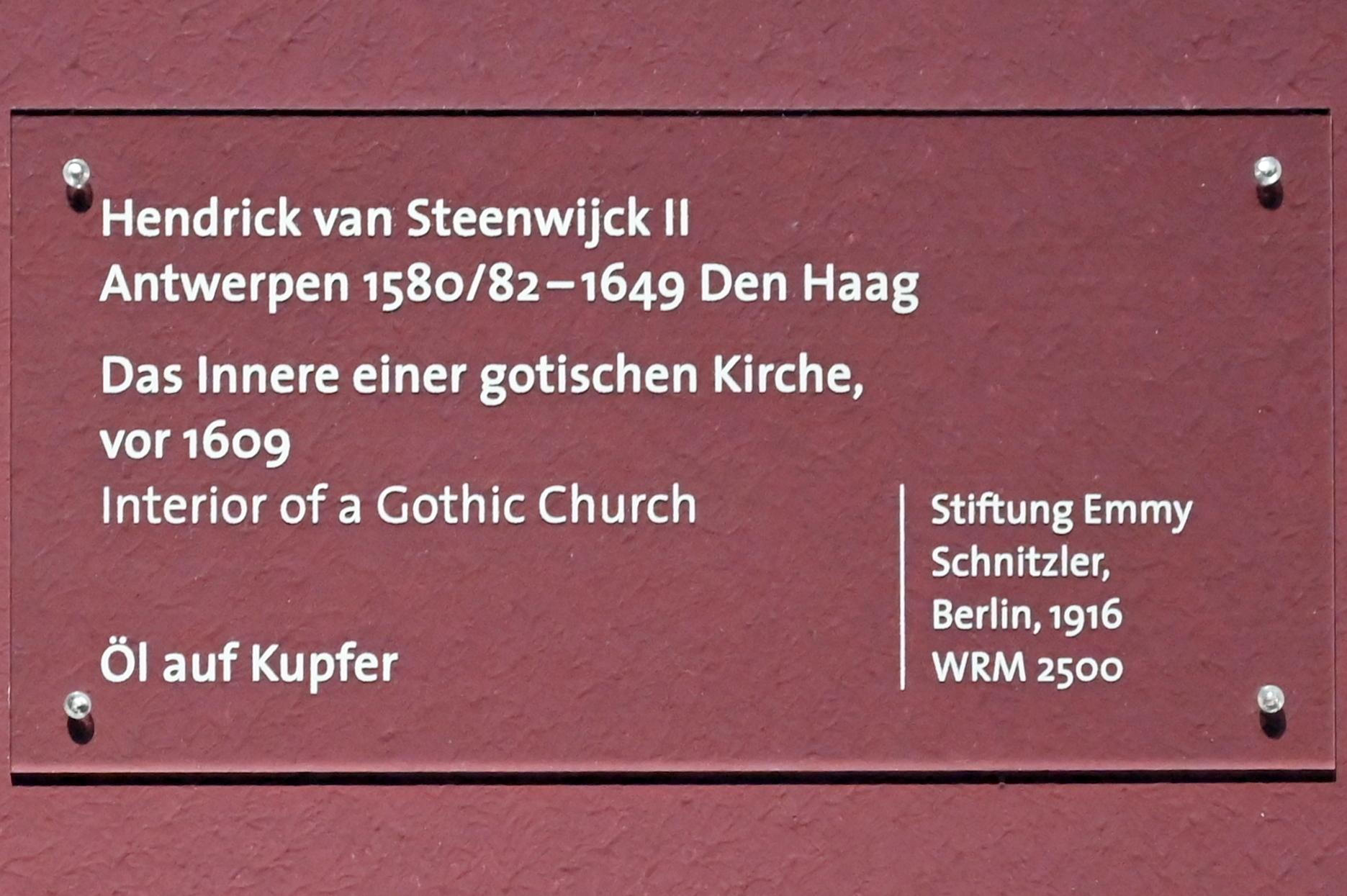 Hendrick van Steenwyck der Jüngere (1608–1640), Das Innere einer gotischen Kirche, Köln, Wallraf-Richartz-Museum, Barock - Saal 8, vor 1609, Bild 2/2