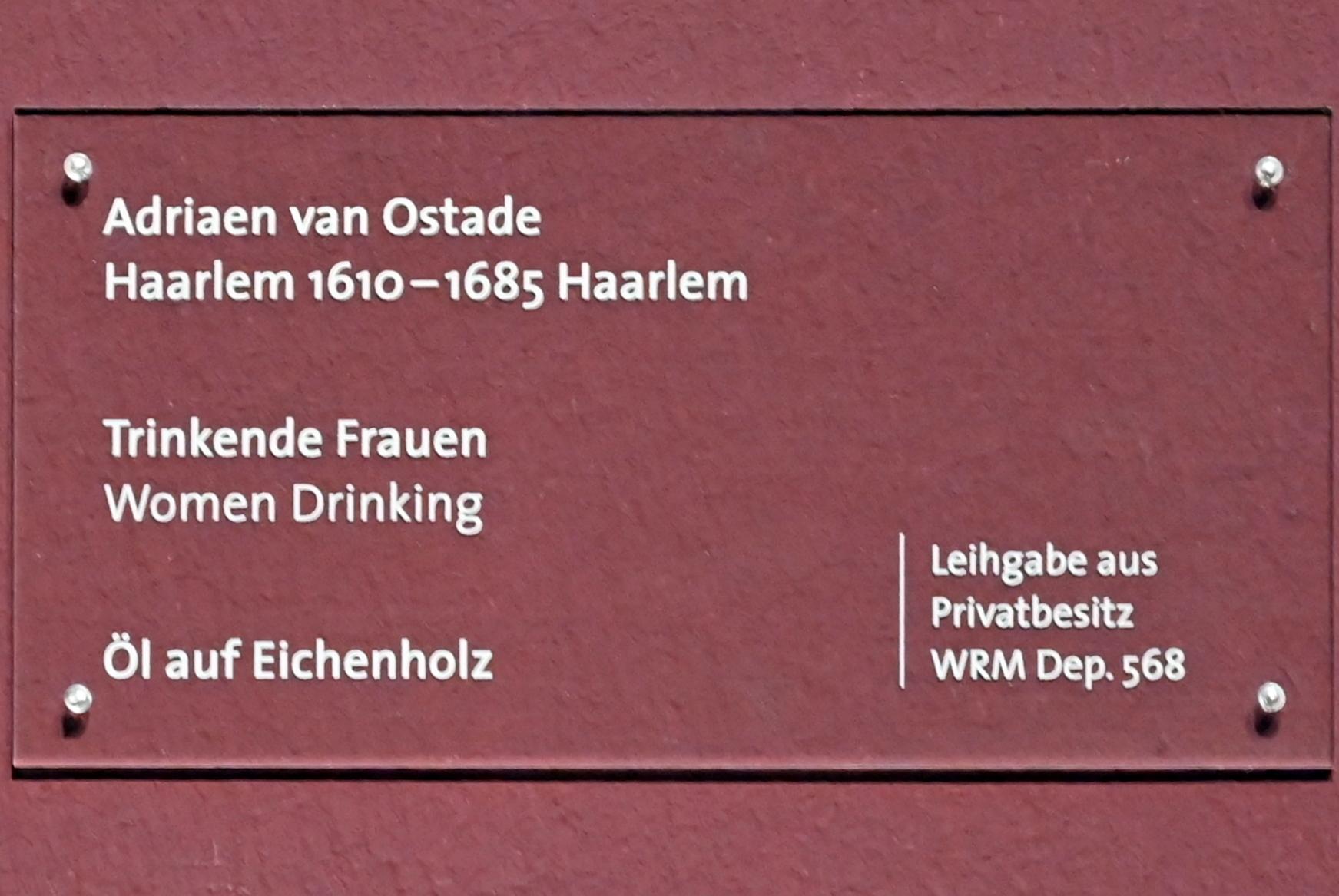 Adriaen van Ostade (1635–1670), Trinkende Frauen, Köln, Wallraf-Richartz-Museum, Barock - Saal 8, Undatiert, Bild 2/2