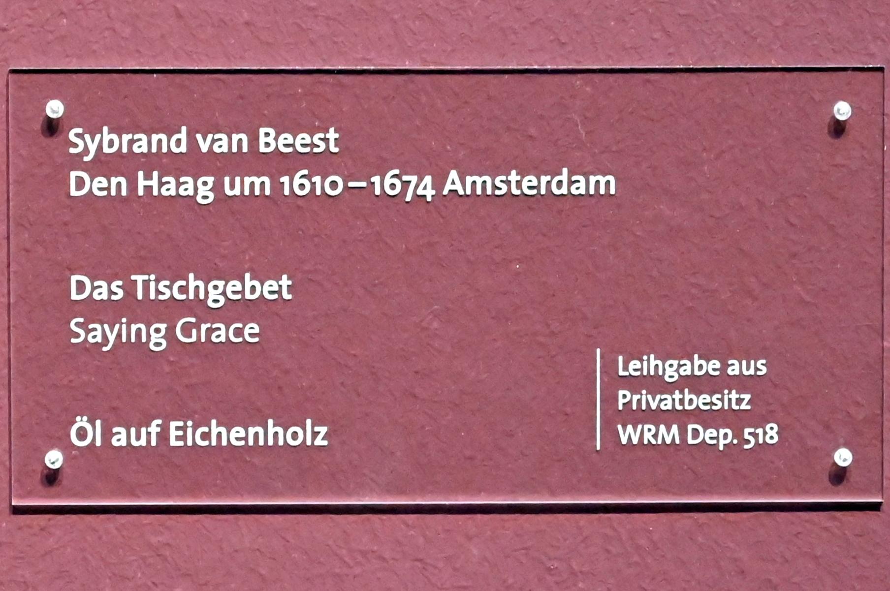 Sybrand van Beest (Undatiert), Das Tischgebet, Köln, Wallraf-Richartz-Museum, Barock - Saal 8, Undatiert, Bild 2/2