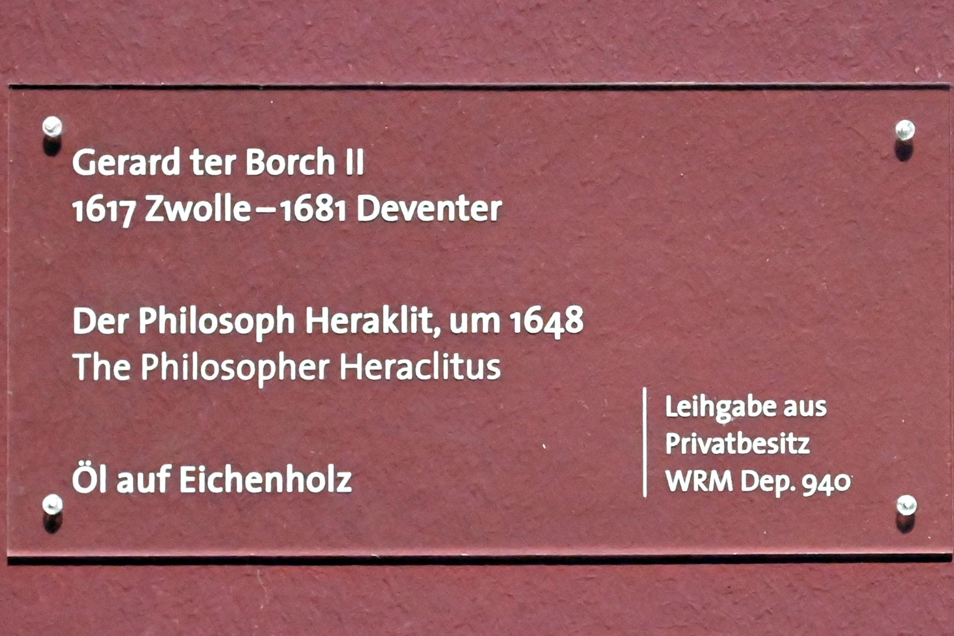 Gerard ter Borch (1635–1675), Der Philosoph Heraklit, Köln, Wallraf-Richartz-Museum, Barock - Saal 8, um 1648, Bild 2/2