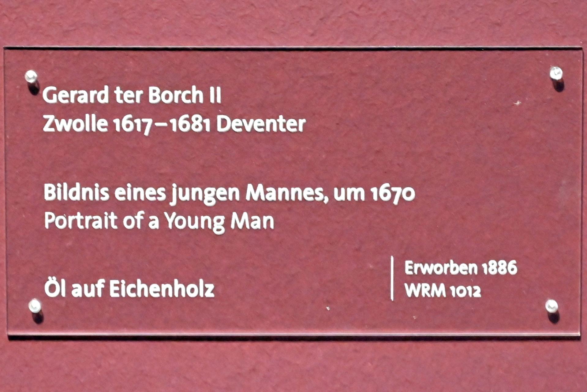 Gerard ter Borch (1635–1675), Bildnis eines jungen Mannes, Köln, Wallraf-Richartz-Museum, Barock - Saal 8, um 1670, Bild 2/2