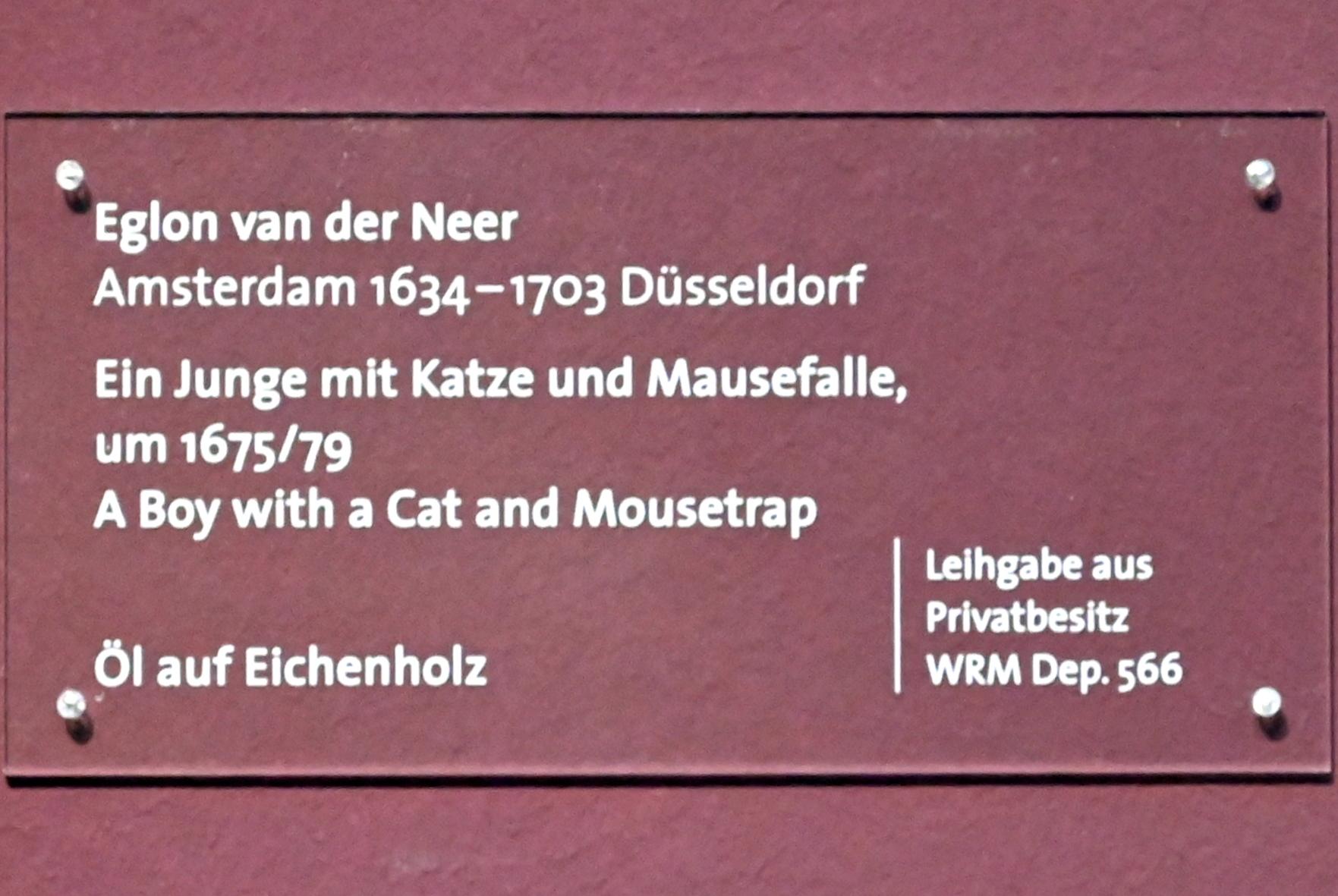Eglon Hendrick van der Neer (1665–1702), Ein Junge mit Katze und Mausefalle, Köln, Wallraf-Richartz-Museum, Barock - Saal 8, um 1675–1679, Bild 2/2
