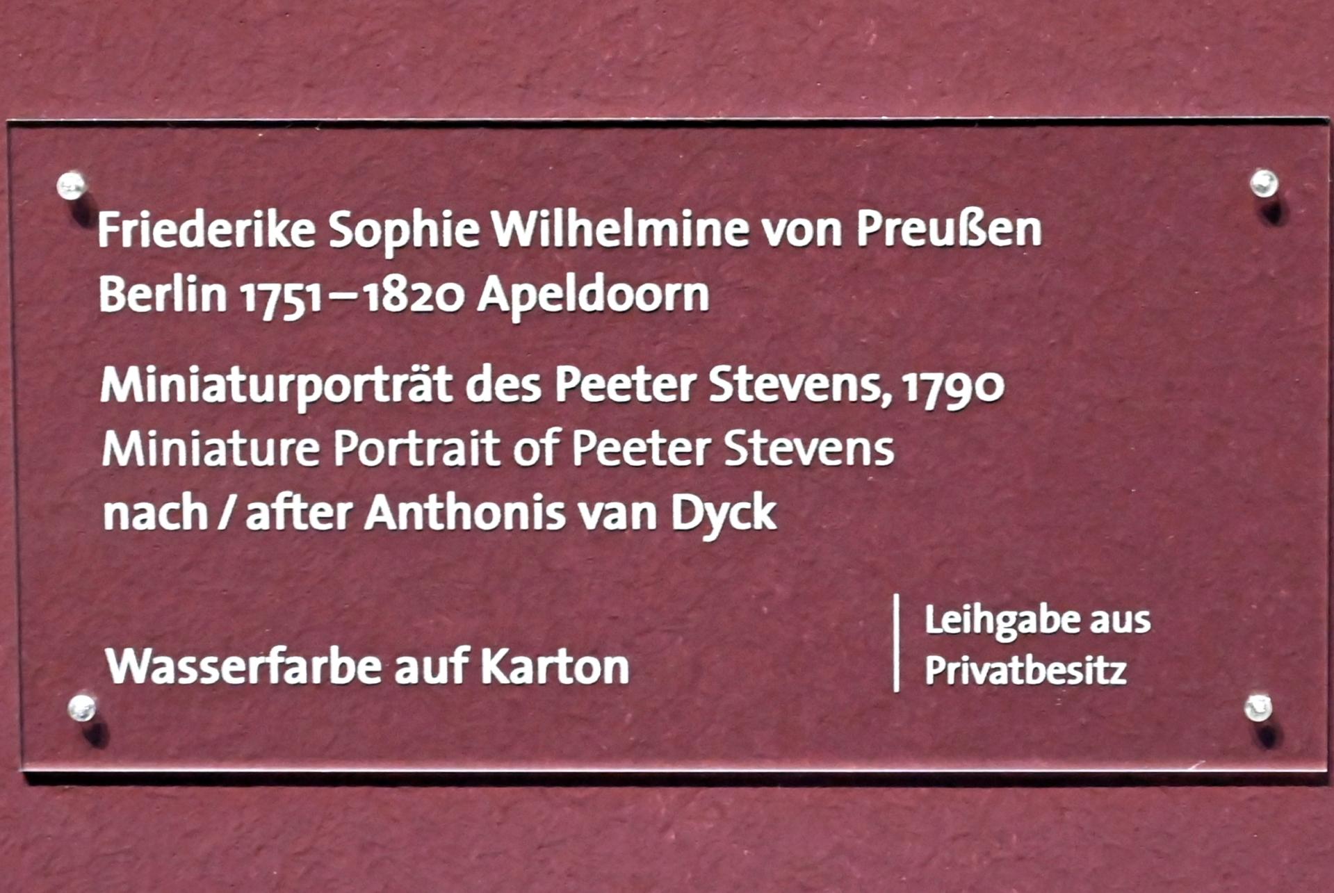 Friederike Sophie Wilhelmine von Preußen (1790), Miniaturporträt des Peeter Stevens, Köln, Wallraf-Richartz-Museum, Barock - Saal 8, 1790, Bild 2/2