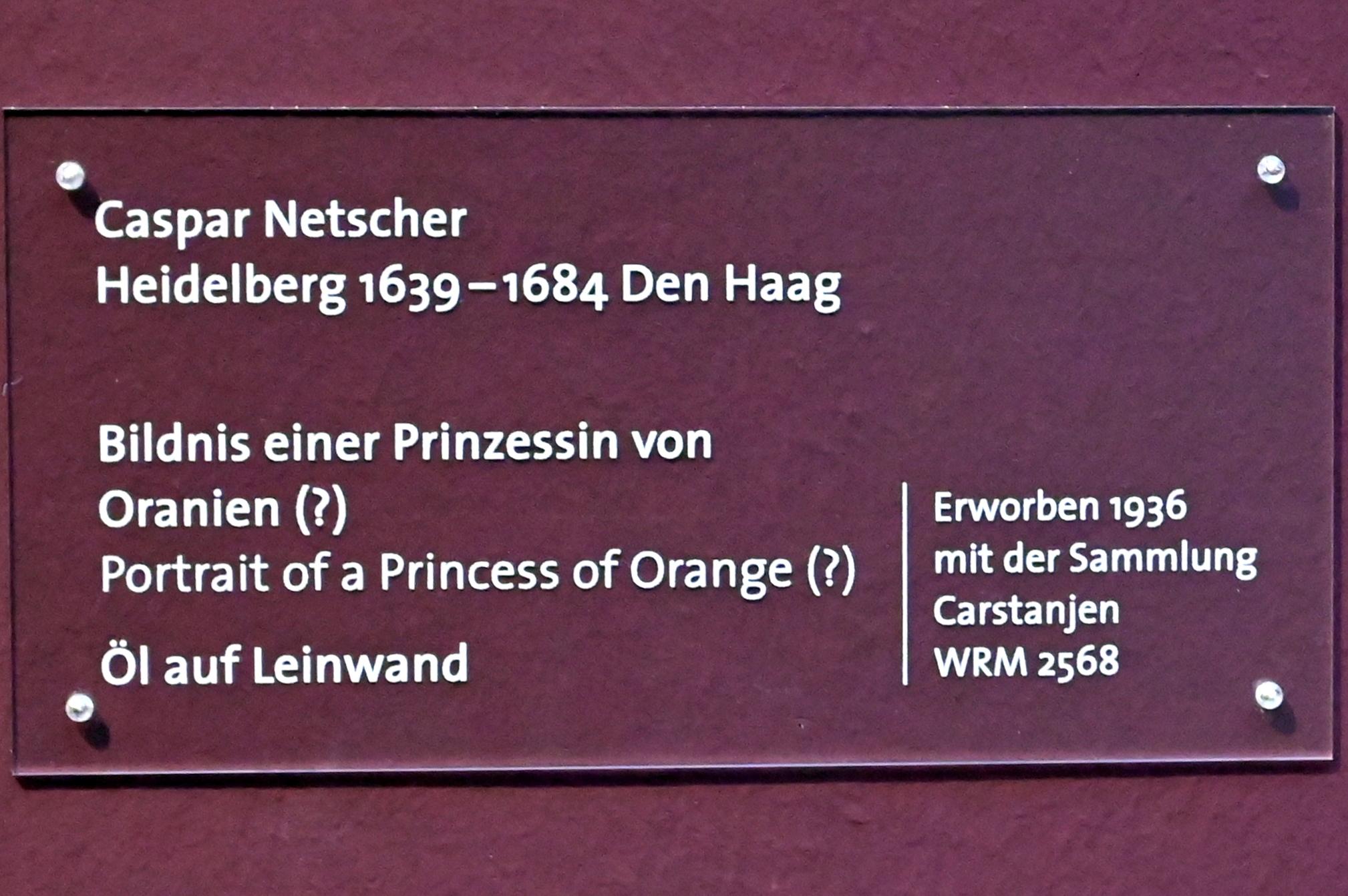 Caspar Netscher (1664–1684), Bildnis einer Prinzessin von Oranien (?), Köln, Wallraf-Richartz-Museum, Barock - Saal 8, Undatiert, Bild 2/2
