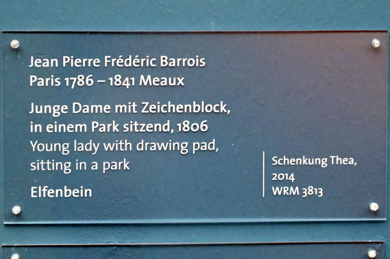 Jean-Pierre-Frédéric Barrois (1806), Junge Dame mit Zeichenblock, in einem Park sitzend, Köln, Wallraf-Richartz-Museum, Barock - Saal 9, 1806, Bild 2/2