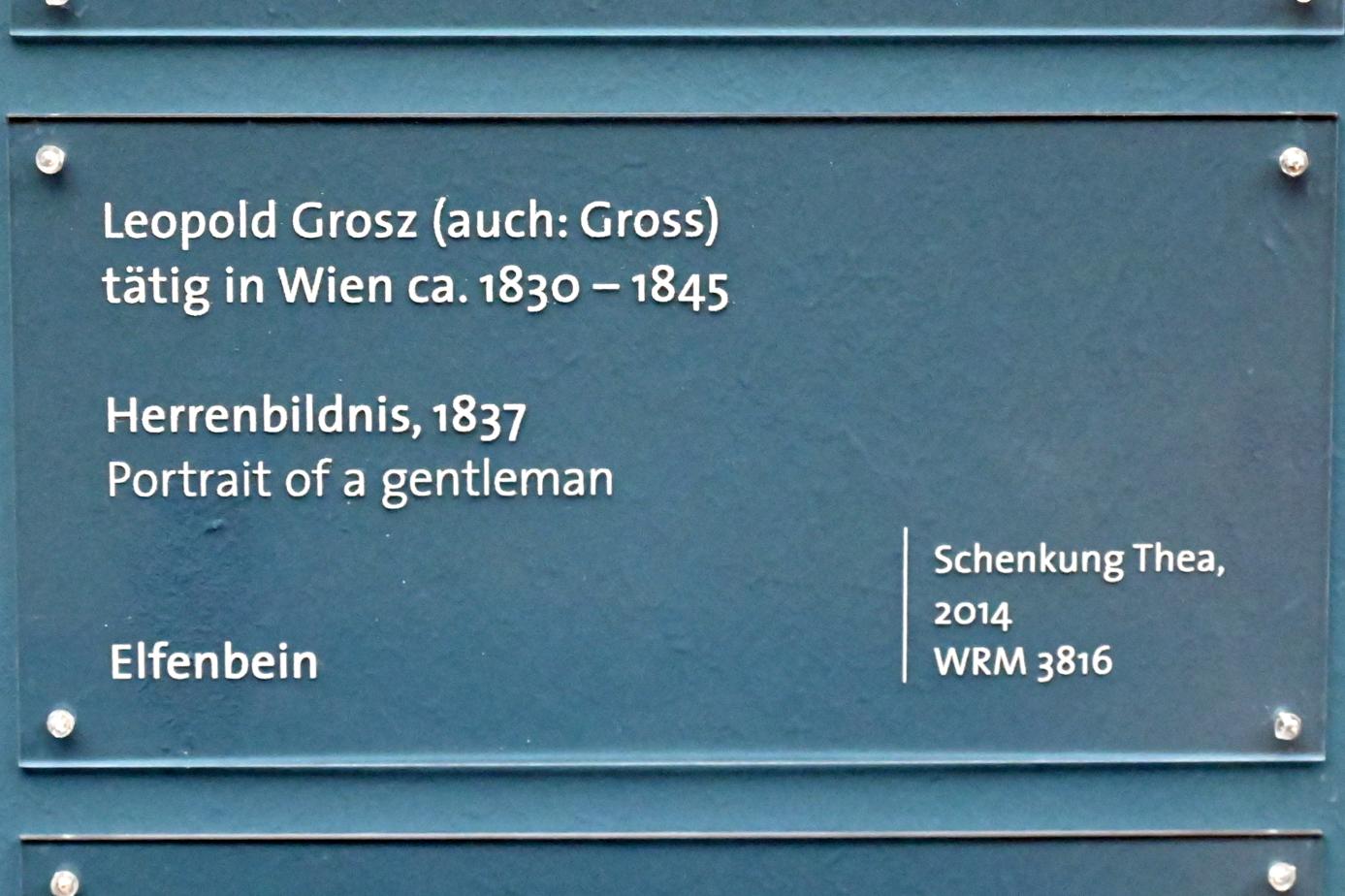 Leopold Gross (1837–1841), Herrenbildnis, Köln, Wallraf-Richartz-Museum, Barock - Saal 9, 1837, Bild 2/2