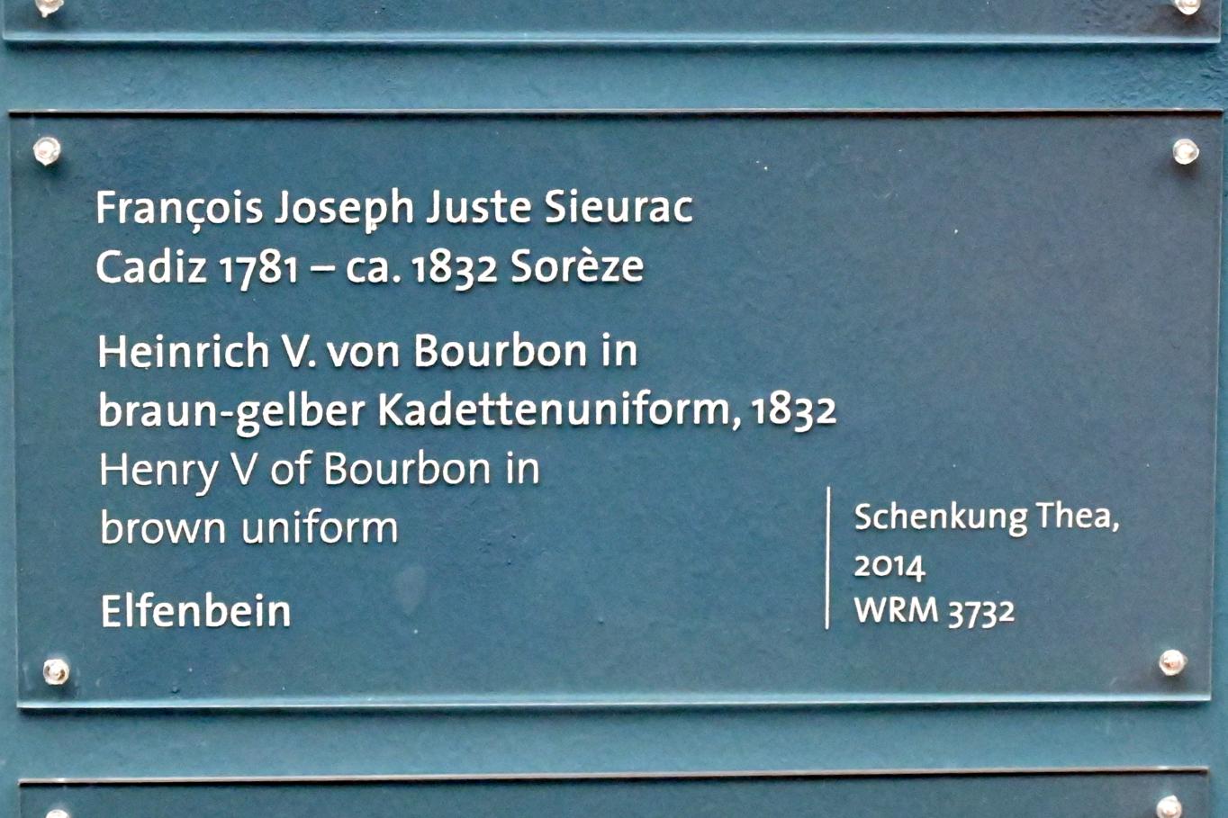 François Joseph Juste Sieurac (1832), Heinrich V. von Bourbon in braun-gelber Kadettenuniform, Köln, Wallraf-Richartz-Museum, Barock - Saal 9, 1832, Bild 2/2