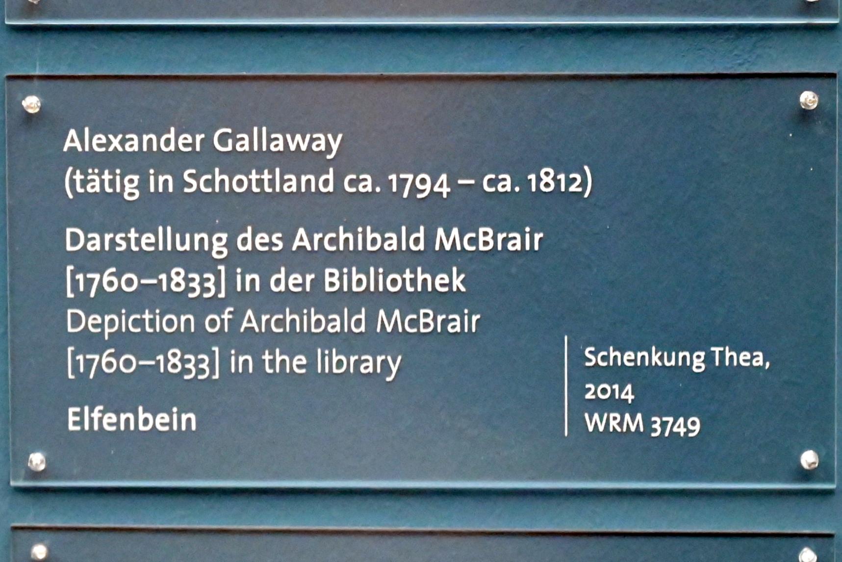 Alexander Gallaway (Undatiert), Darstellung des Archibald McBrair [1760-1833] in der Bibliothek, Köln, Wallraf-Richartz-Museum, Barock - Saal 9, Undatiert, Bild 2/2