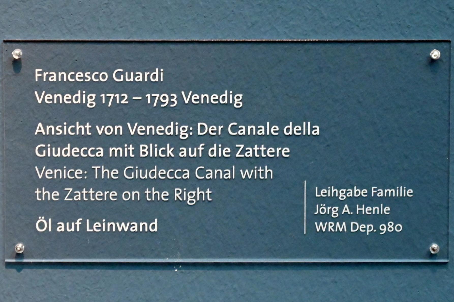 Francesco Guardi (1755–1790), Ansicht von Venedig: Der Canale della Giudecca mit Blick auf die Zattere, Köln, Wallraf-Richartz-Museum, Barock - Saal 9, Undatiert, Bild 2/2