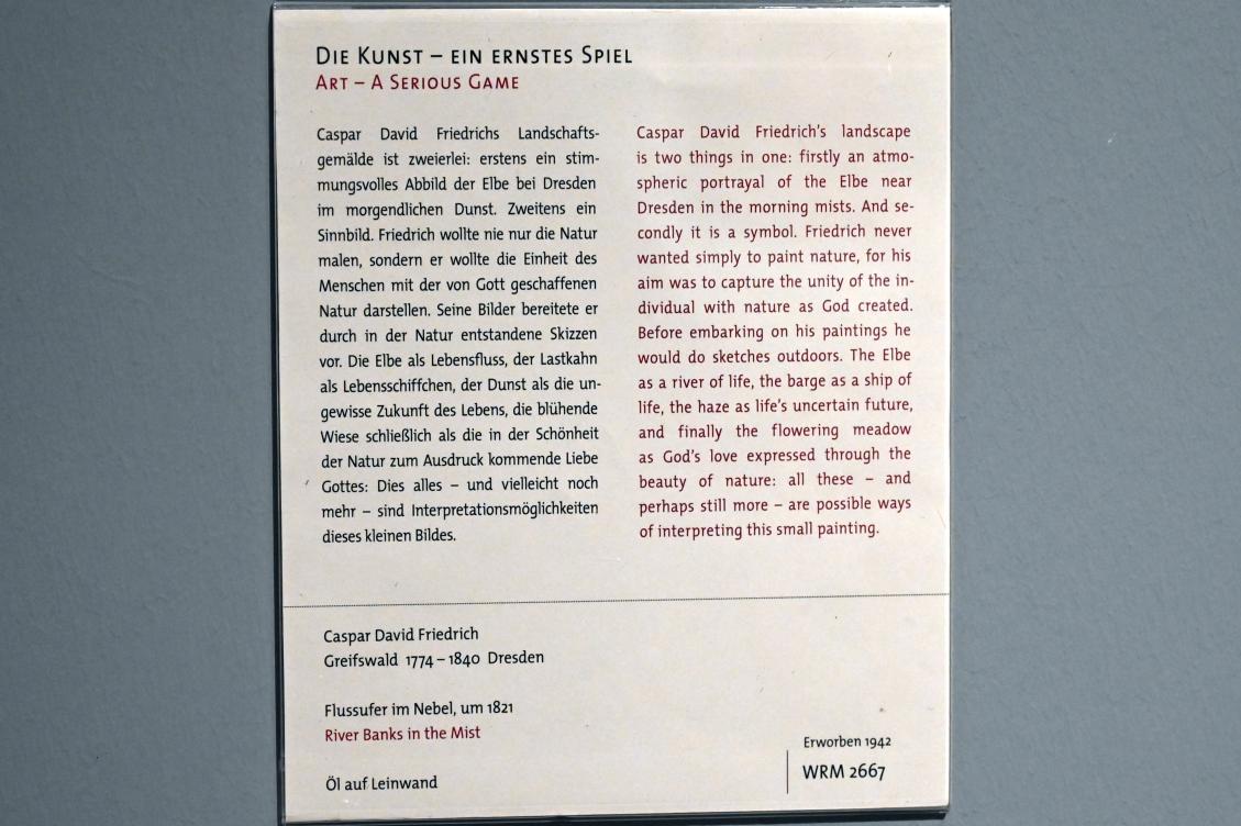 Caspar David Friedrich (1798–1836), Flussufer im Nebel, Köln, Wallraf-Richartz-Museum, 19. Jahrhundert - Saal 1, um 1821, Bild 2/2