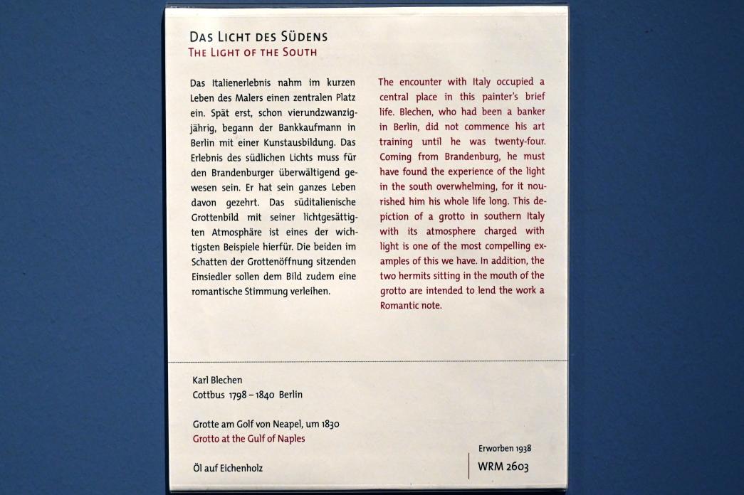 Carl Blechen (1822–1837), Grotte am Golf von Neapel, Köln, Wallraf-Richartz-Museum, 19. Jahrhundert - Saal 1, um 1830, Bild 2/2