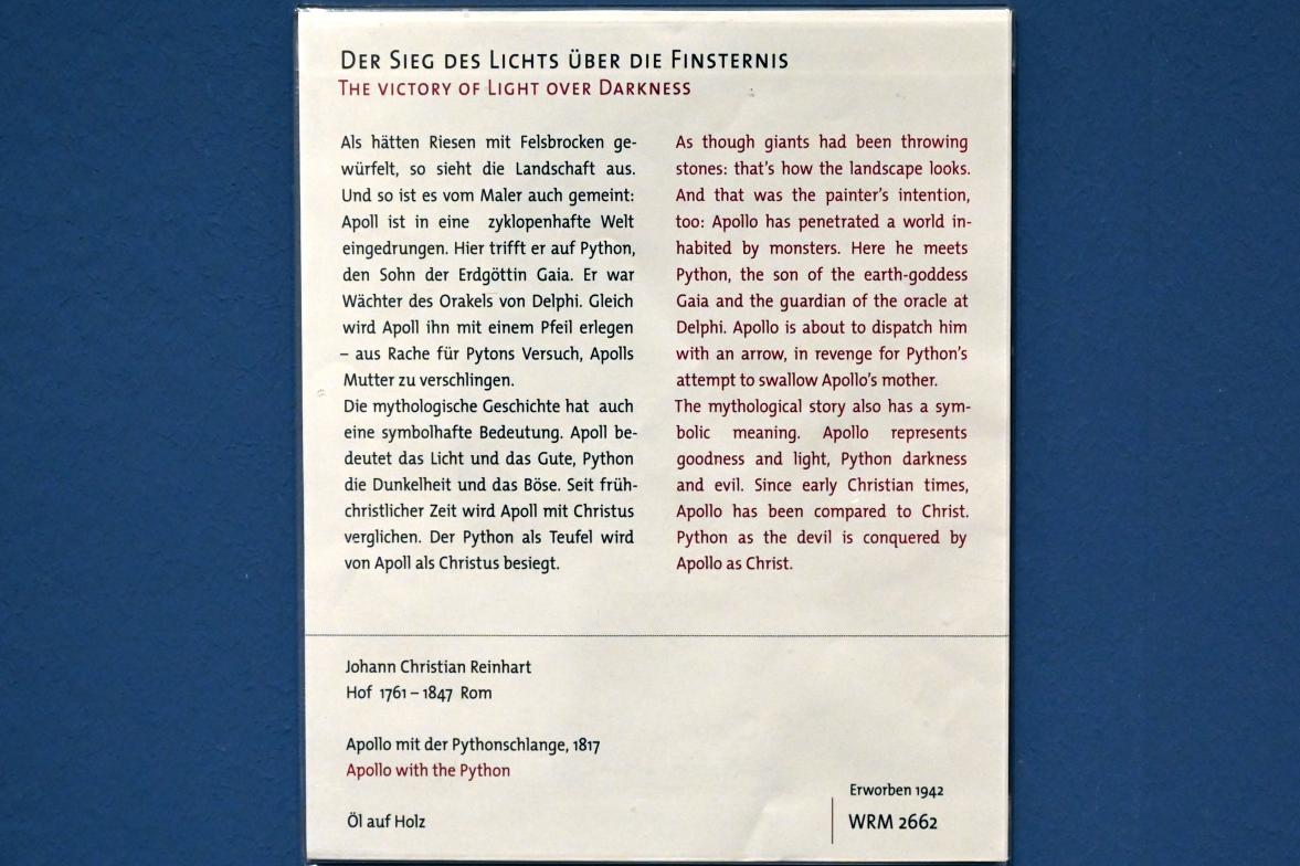 Johann Christian Reinhart (1785–1846), Apollo mit der Pythonschlange, Köln, Wallraf-Richartz-Museum, 19. Jahrhundert - Saal 2, 1817, Bild 2/2