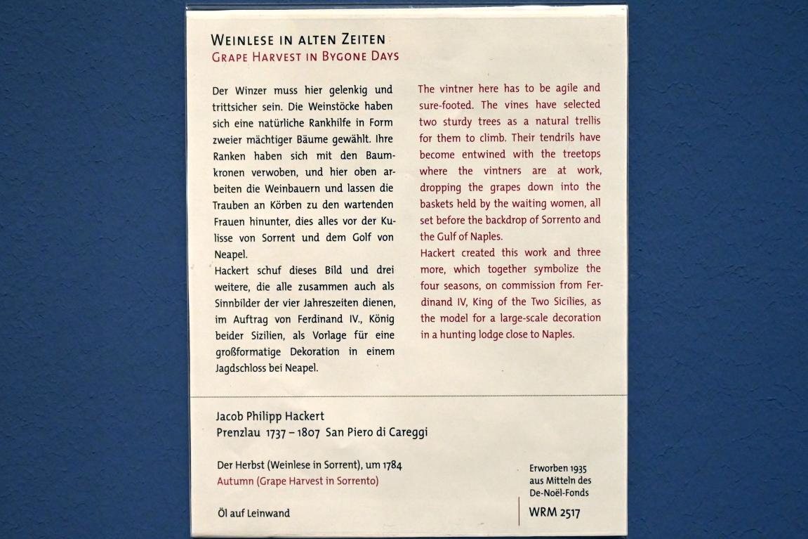 Jakob Philipp Hackert (1772–1805), Der Herbst (Weinlese in Sorrent), Portici, Königspalast Portici, jetzt Köln, Wallraf-Richartz-Museum, 19. Jahrhundert - Saal 2, um 1784, Bild 2/2