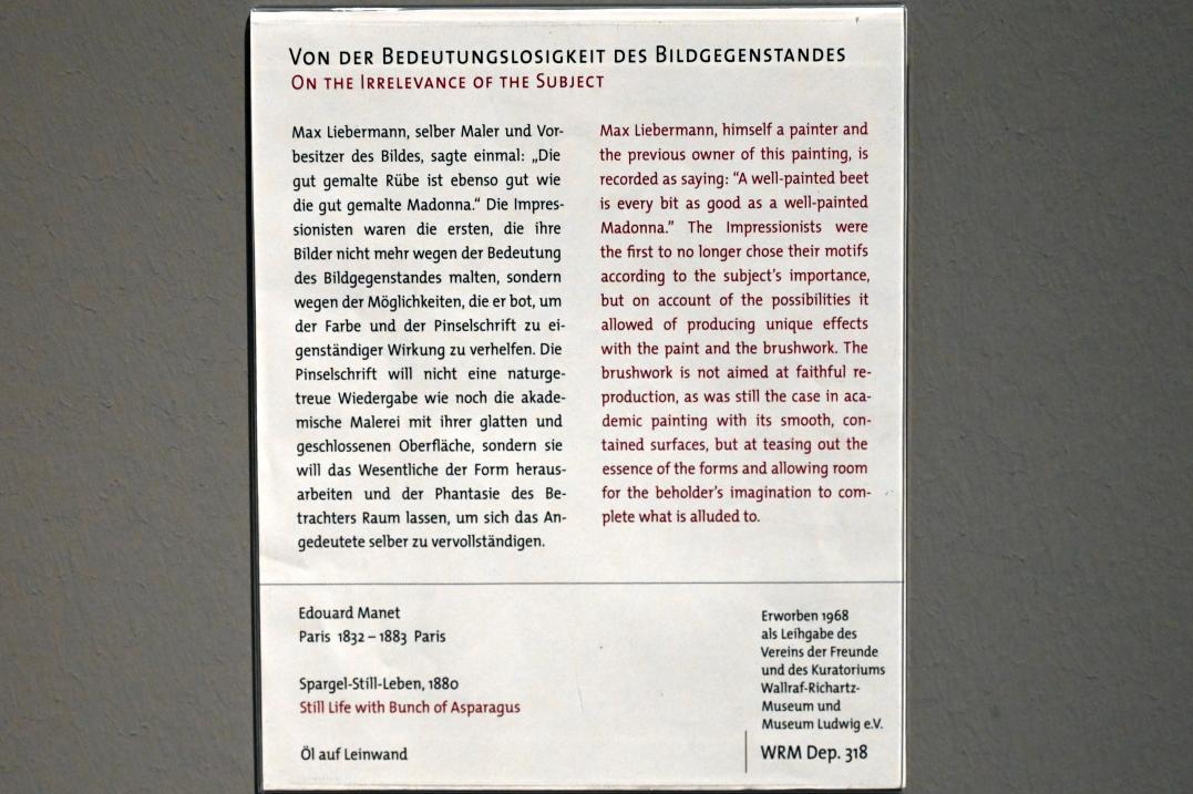 Édouard Manet (1855–1882), Spargel-Still-Leben, Köln, Wallraf-Richartz-Museum, 19. Jahrhundert - Saal 5, 1880, Bild 2/2