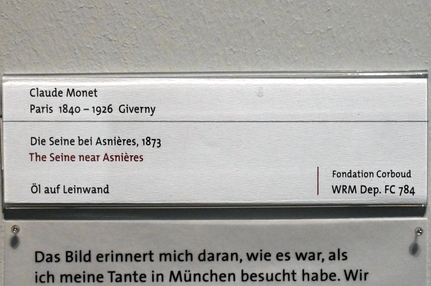 Claude Monet (1864–1925), Die Seine bei Asnières, Köln, Wallraf-Richartz-Museum, 19. Jahrhundert - Saal 3, 1873, Bild 2/2