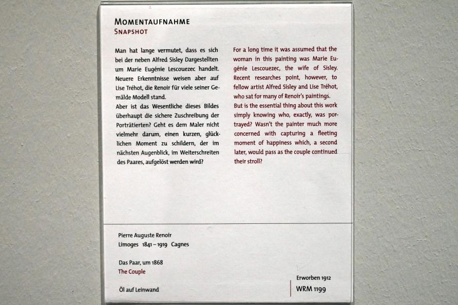 Auguste Renoir (Pierre-Auguste Renoir) (1866–1918), Das Paar, Köln, Wallraf-Richartz-Museum, 19. Jahrhundert - Saal 3, um 1868, Bild 2/2