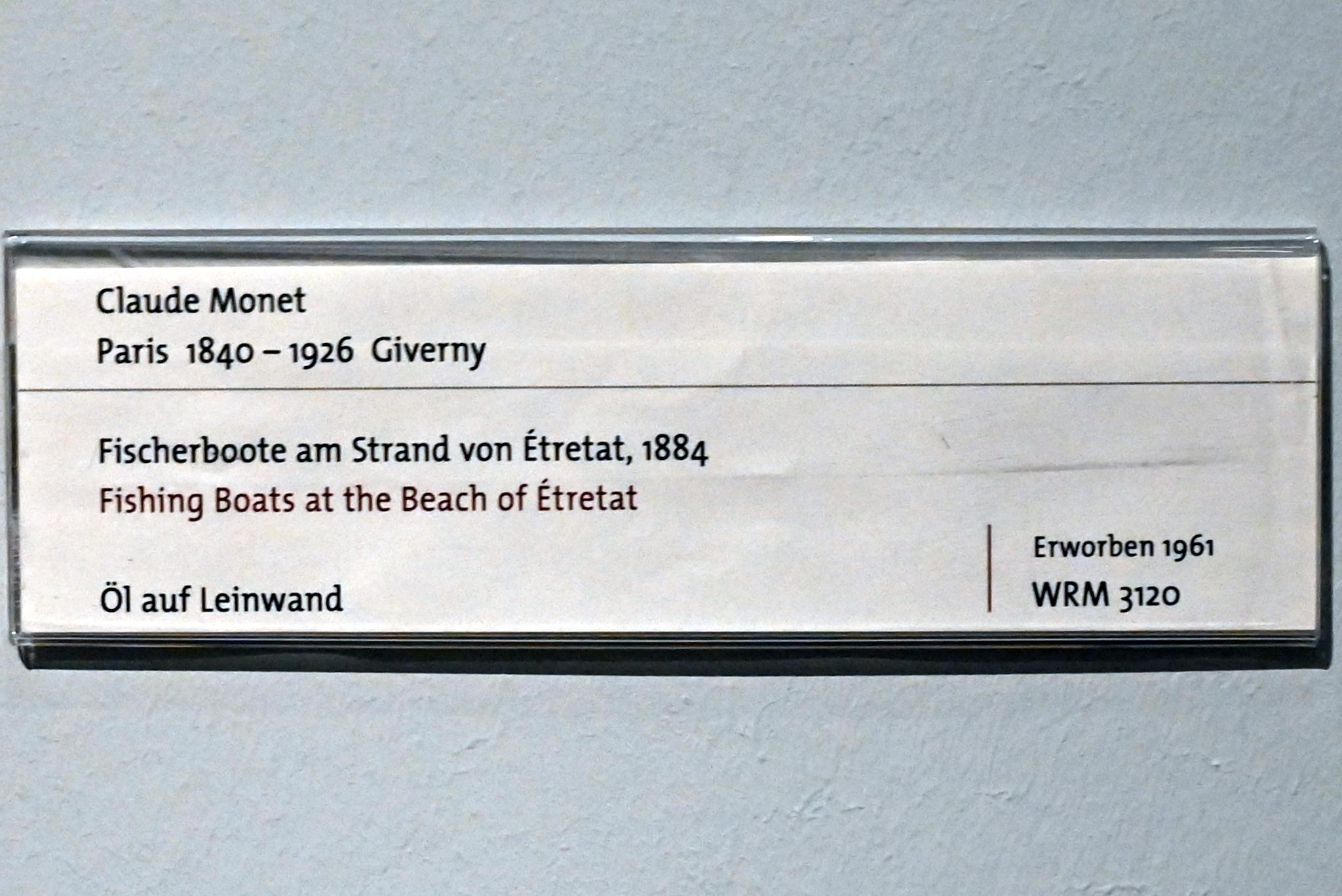 Claude Monet (1864–1925), Fischerboote am Strand von Étretat, Köln, Wallraf-Richartz-Museum, 19. Jahrhundert - Saal 3, 1884, Bild 2/2