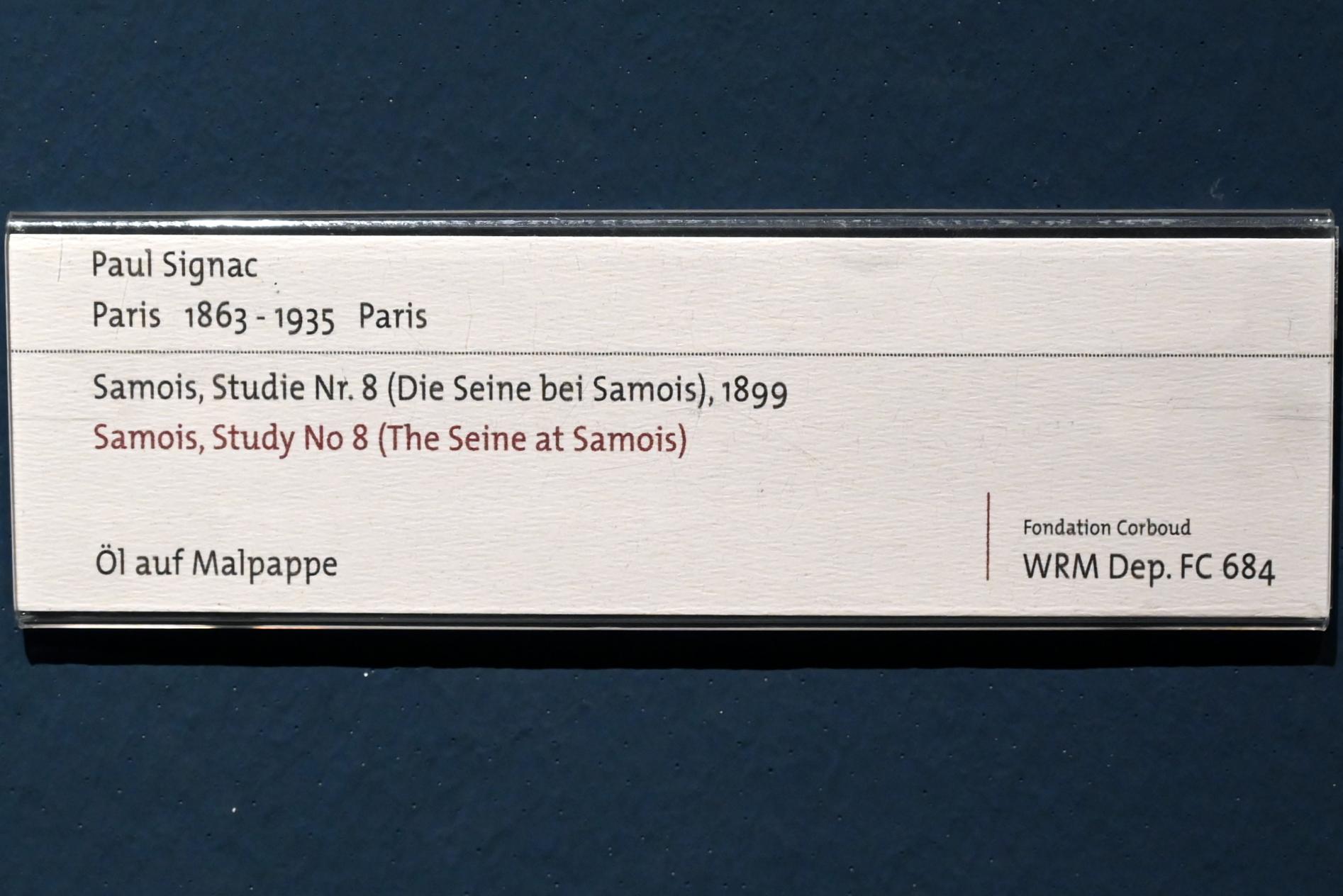Paul Signac (1883–1933), Samois, Studie Nr. 8 (Die Seine bei Samois), Köln, Wallraf-Richartz-Museum, 19. Jahrhundert - Saal 4, 1899, Bild 2/2