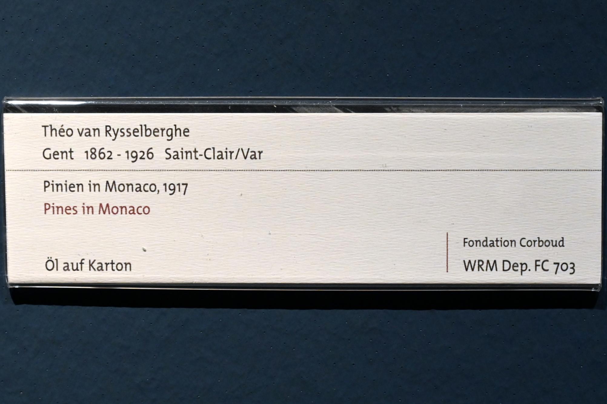 Théo van Rysselberghe (1887–1917), Pinien in Monaco, Köln, Wallraf-Richartz-Museum, 19. Jahrhundert - Saal 4, 1917, Bild 2/2